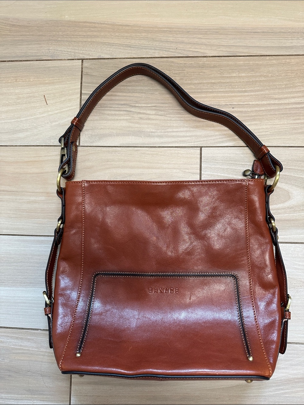 Banuce Brown Genuine Leather Crossbody